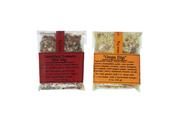Two bags of Golden Fig dip mix, sundried tomato dill and "oops" dip flavor