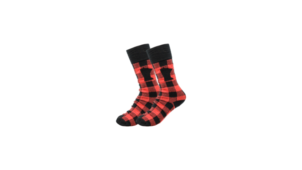 Red Plaid socks with MN logo.