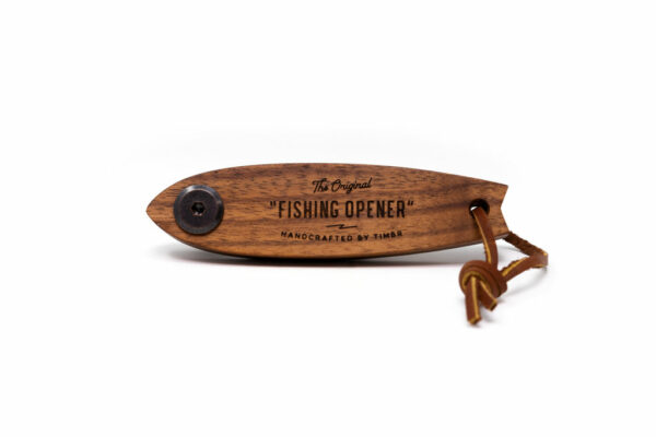 Wooden Bottle “Fishing Opener“ from Timbr on white background.