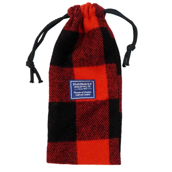 Plaid Wine Bag from Faribault Woolen Mills on white background.