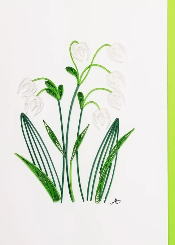 Lilly of the Valley Greeting Card from Iconic Quilling on white background.