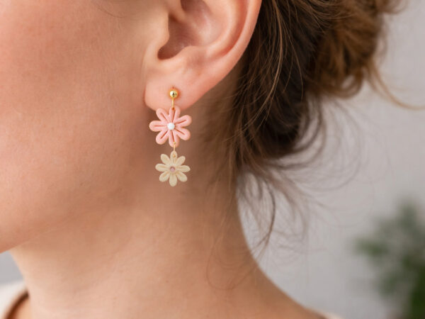 Pink Floral Mini Spring Dangle Earrings